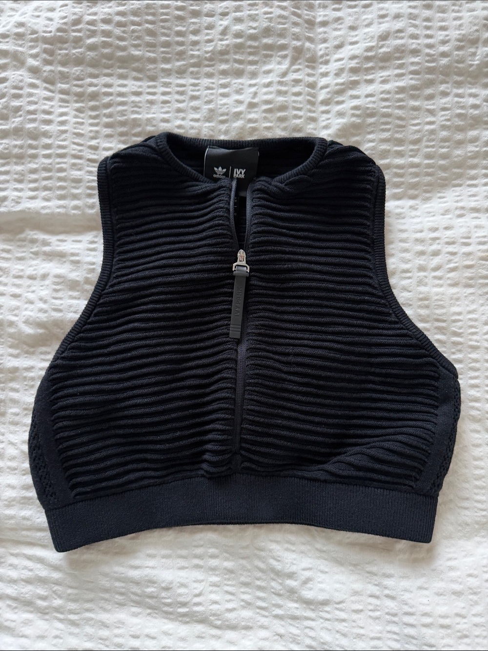 IVY PARK adidas 100% cotton Black Ribbed Zip-Up Crop Tank